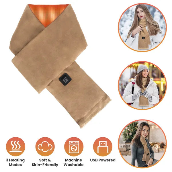 Heated Scarf USB Powered - 3 Heat Settings (Low/Medium/High), Soft Skin-Friendly, Washable, Stylish Colors for Outdoor Adventures/Gifts
